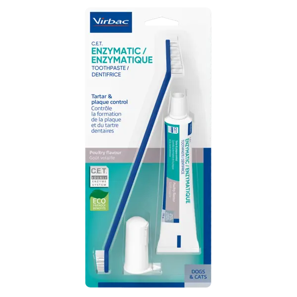 Virbac Kit Cepillo + Dentífrico Enzimático para el cuidado dental de mascotas - 1