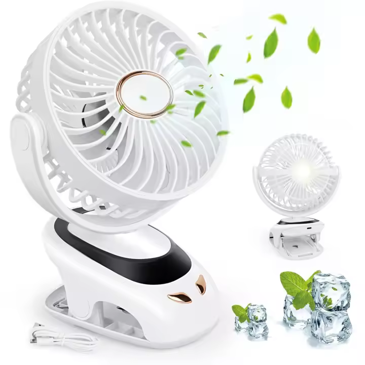 Ventilador de Mesa, 3 en 1 Ventilador Silencioso, Ventilador Portatil, Ventilador USB Recargable, con Pantalla LED, Luz Nocturna, 5 Velocidades, 90° Rotation, Para Oficina, Hogar, Camping - 1