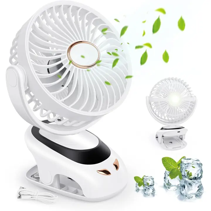 Ventilador de Mesa, 3 en 1 Ventilador Silencioso, Ventilador Portatil, Ventilador USB Recargable, con Pantalla LED, Luz Nocturna, 5 Velocidades, 90° Rotation, Para Oficina, Hogar, Camping - 1