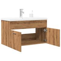 vidaXL Mueble con lavabo madera de ingeniería en color Blanco/Blanco brillante/Gris hormigón y más | almacenamiento funcional diseño moderno para baño dormitorio sala - details 6