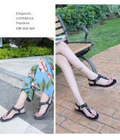 CA Sandalias de mujer de talla grande 2025 con tiras y diamantes de imitación, tacón plano y caña baja. - details 1