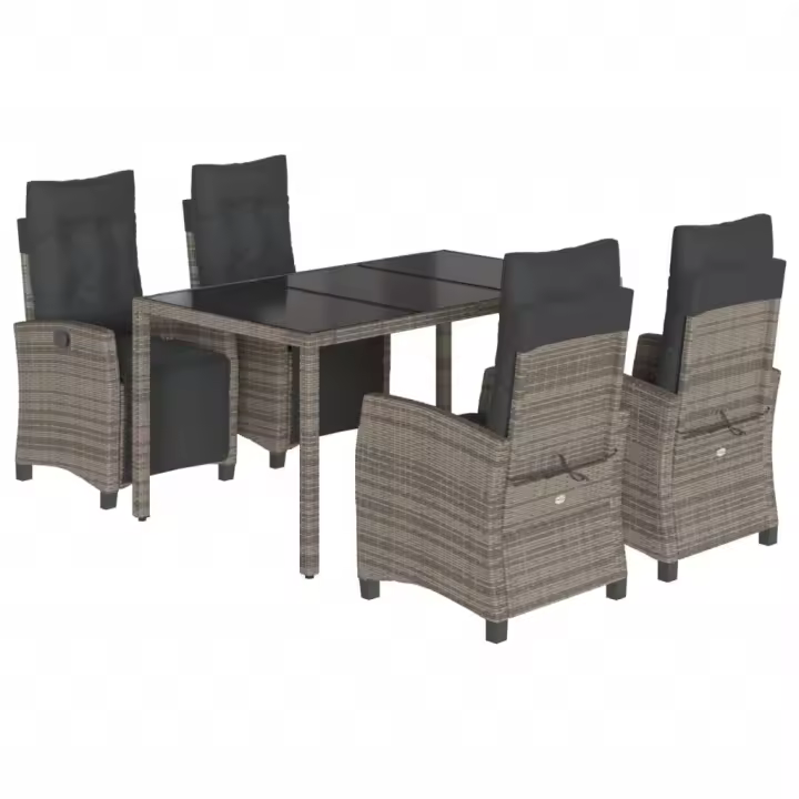 vidaXL Set comedor de jardín 5 piezas con cojines ratán sintético gris - 1