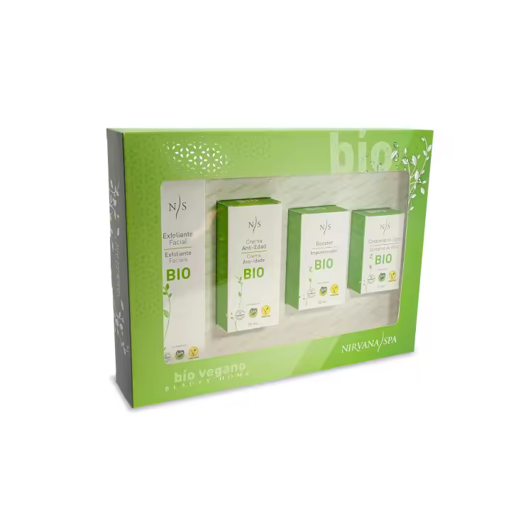 Pack Belleza Bio Vegano, 4 productos, Exfoliante, Crema, Booster, Contorno de Ojos, Nirvana Spa - Todo para cuidarte - 1