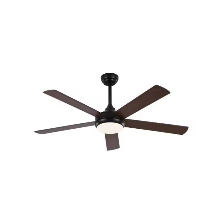 Ventilador de techo negro, con 5 Palas color madera roble, Motor DC, LED 18W, Regulable y Memoria, Mando a distancia. REF. 803 - 1