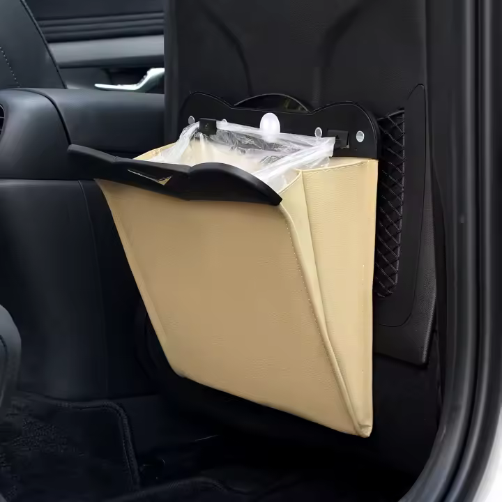Bolsa De Basura Para Coche Con LED Y PU Cuero Impermeable Accesorios De Almacenamiento En Asiento Trasero Bolsillo De Almacenamiento Magnético Para Coche - 1