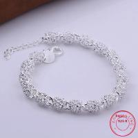 Pulsera De Encanto De Flores De Plata 925 Para Mujer Con Bola Hueca Ajustable Joyería De Boda Y Fiesta Regalos - details 1