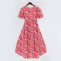 Vestido Casual De Moda Para Mujer Con Cuello En V Manga Corta Volante Vintage Impresión A-Line De Pierna Larga Estilo Italiano - details 11