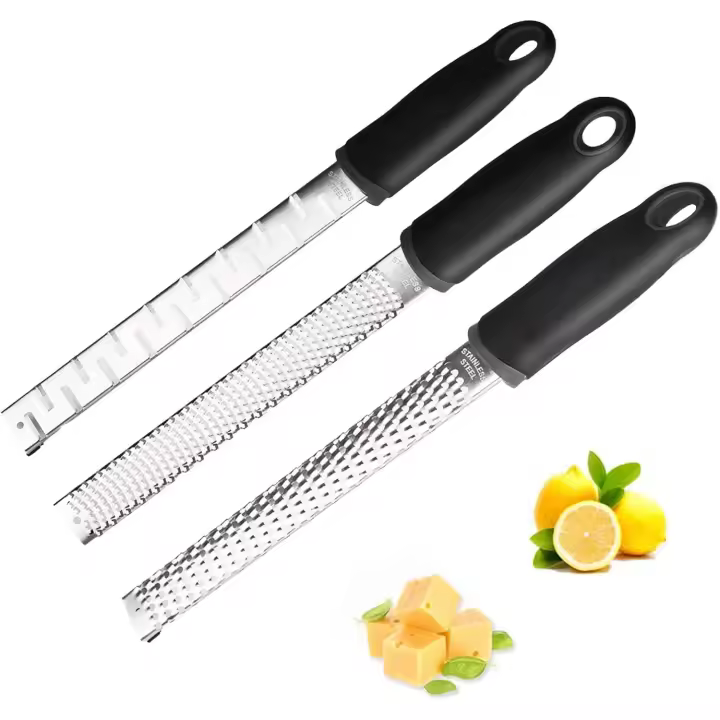 Rallador para cocina, paquete de 3, de acero inoxidable, herramienta de cocina para queso, limón, chocolate, jengibre, patatas, verduras y frutas - 1