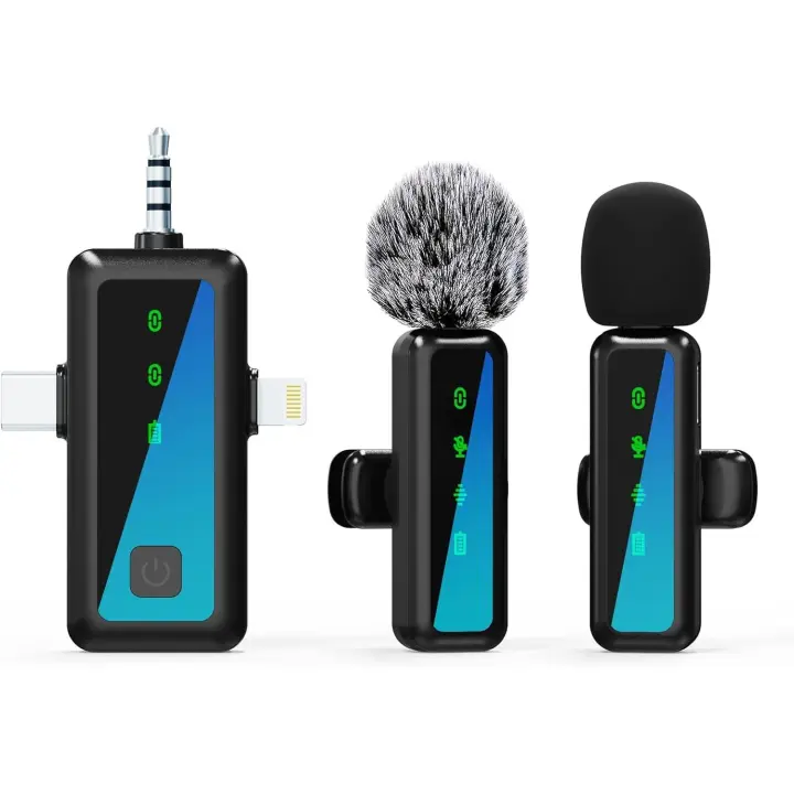 Micrófono inalámbrico OSA 3 en 1 para iPhone, mini micrófono de solapa para iPad, Android, dispositivos de cámara, micrófono de solapa inalámbrico con pantalla LED, micrófono USB C para grabación de video, vlog, TikTok, entrevistas - 1