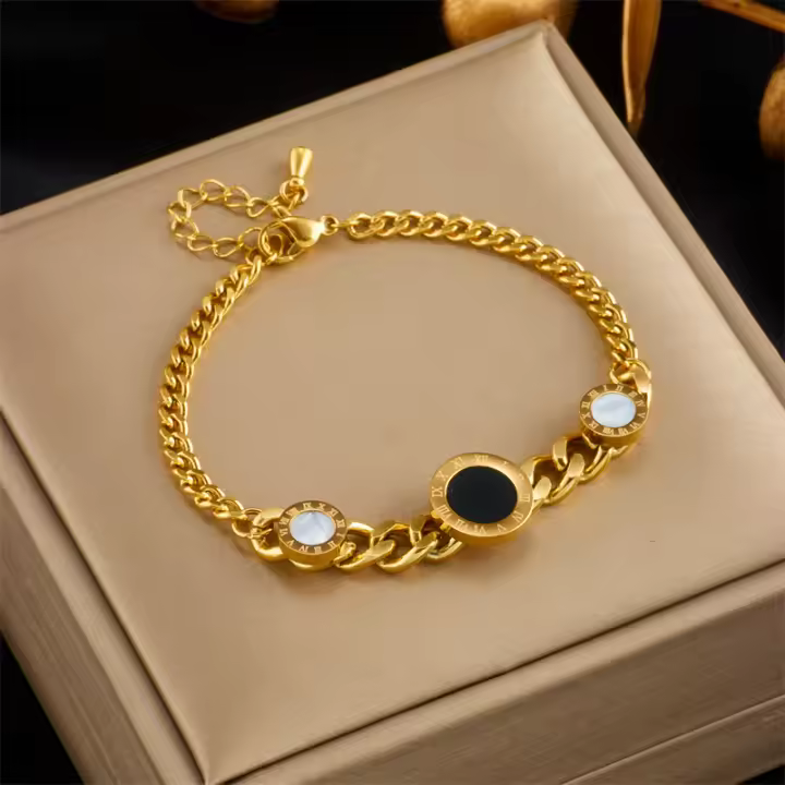 Pulsera De Acero Inoxidable 316L Con Numeros Romanos Redondos Para Mujer Y Niñas Pulsera De Cadena De Enlace Moda Regalo Para Fiesta - 1