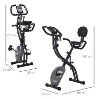 HOMCOM Bicicleta Estática Plegable con Sensor de Pulso Pantalla LCD Resistencia Ajustable de 8 Niveles Sillín Regulable y Respaldo para Entrenamiento en Casa 107x53x107 cm Negro - details 2