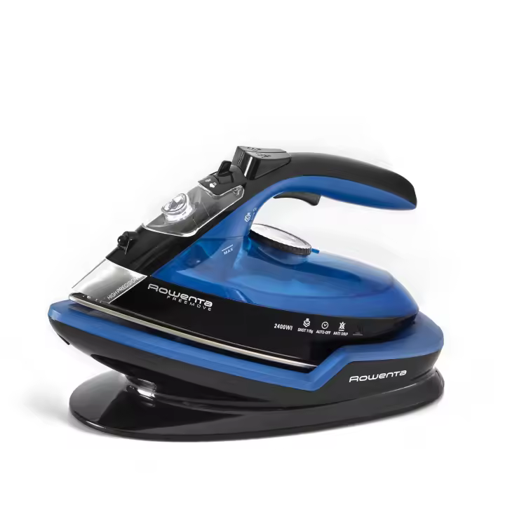 Rowenta Freemove Plancha de Vapor Sin Cable, Modelo Negro y Azul, 2400 W, Salida de Vapor Continua de 27 g/min, Golpe de Vapor de 115 g/min, Tecnología Sin Cable, Prácticas Prestaciones DE5010D1 - 1