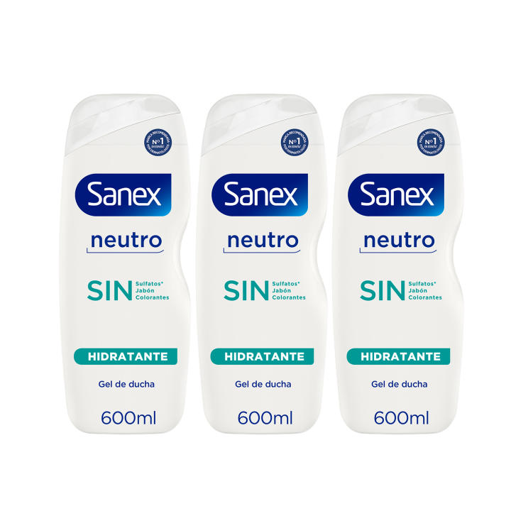 Gel de Ducha Sanex Neutro Hidratante todo tipo de piel 600 ml - Pack x3 / Pack x6