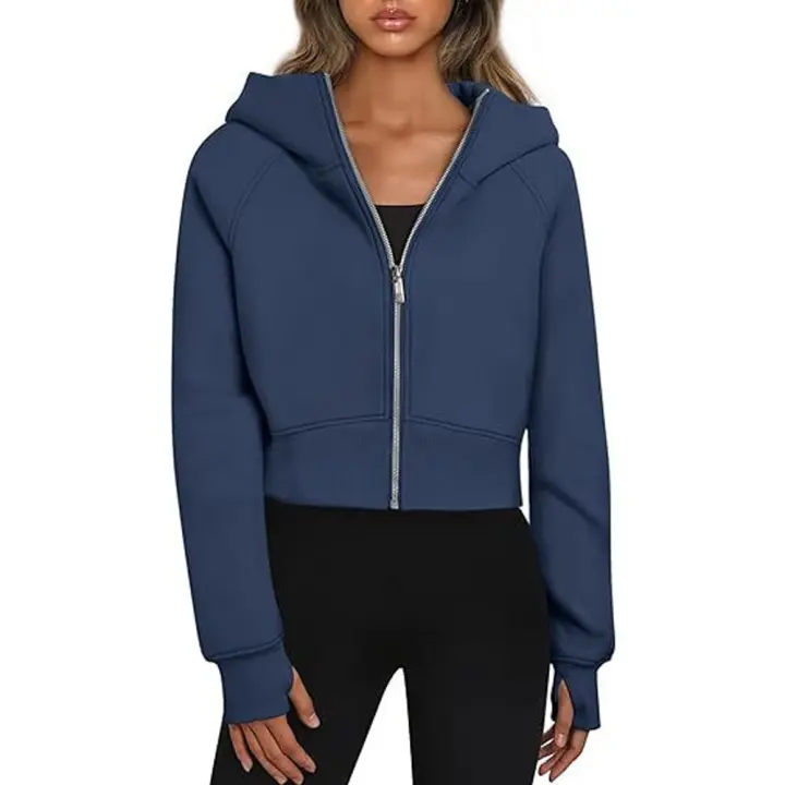 Sudadera con capucha para Mujer, holgada, de manga large, Short, informal, with forro polar y Cremallera, chaqueta Kpop, ropa con capucha - 1