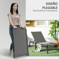 Outsunny Tumbona de Ratán Sintético Plegable Tumbona para Jardín con Respaldo Ajustable en 5 Niveles y Marco de Acero Carga 150 kg para Patio Terraza Gris - details 5