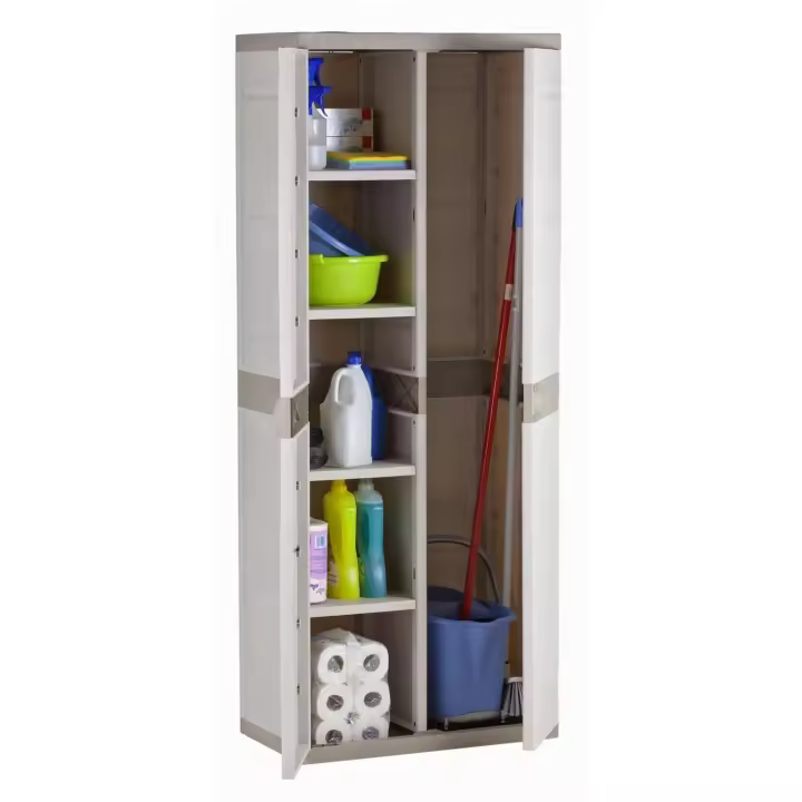 JARDIN202 - Armario de 4 estantes de Resina | Escobero | Titanium Beige | 70x44x176 cm - 1
