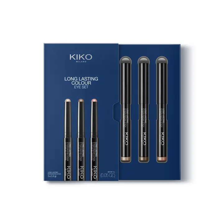 Pack rutina maquillaje KIKO Milano Long Lasting Colour Eye Set, Kit de 3 sombras de ojos en stick: 24 h de fijación, no-transfer - 1