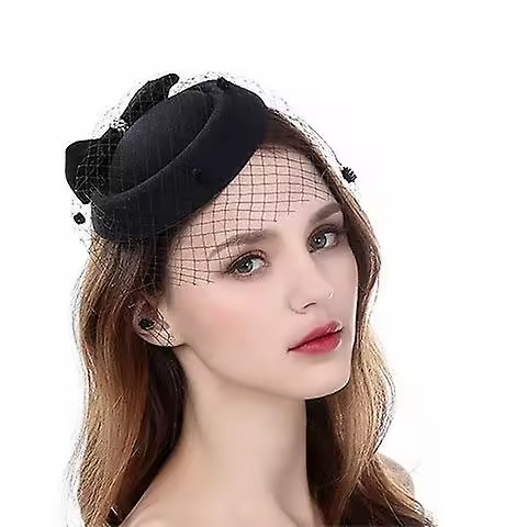 Sombrero de pelo y Velo de Malla para Mujeres y niños Negro - 1