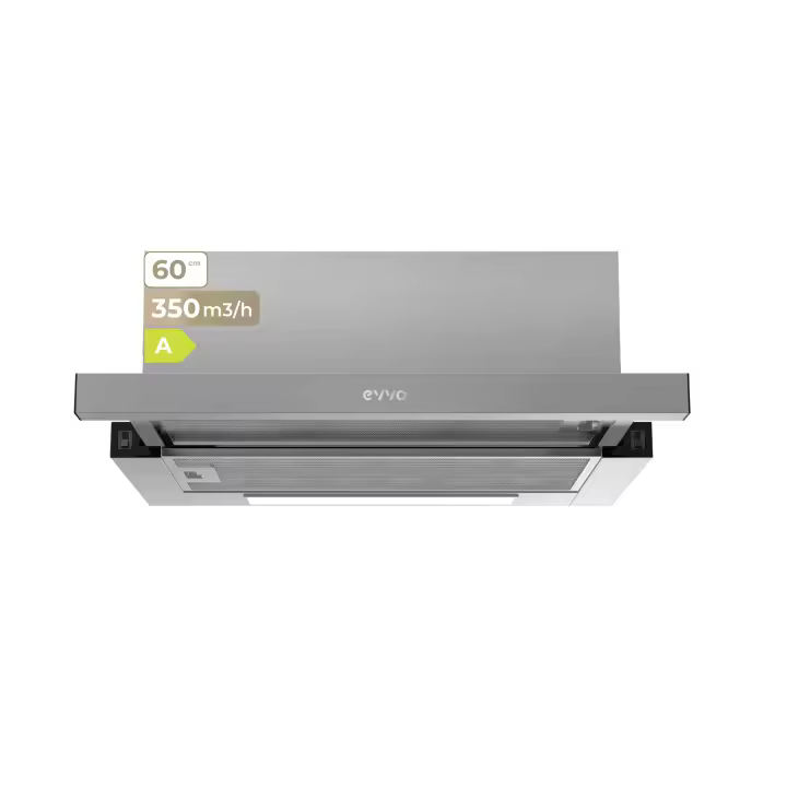 EVVO Campana Extractora Telescópica CE10, Ancho 60 cm, Potencia 350 m³/h, 2 Velocidades, Filtro de Carbón y Aluminio - 1