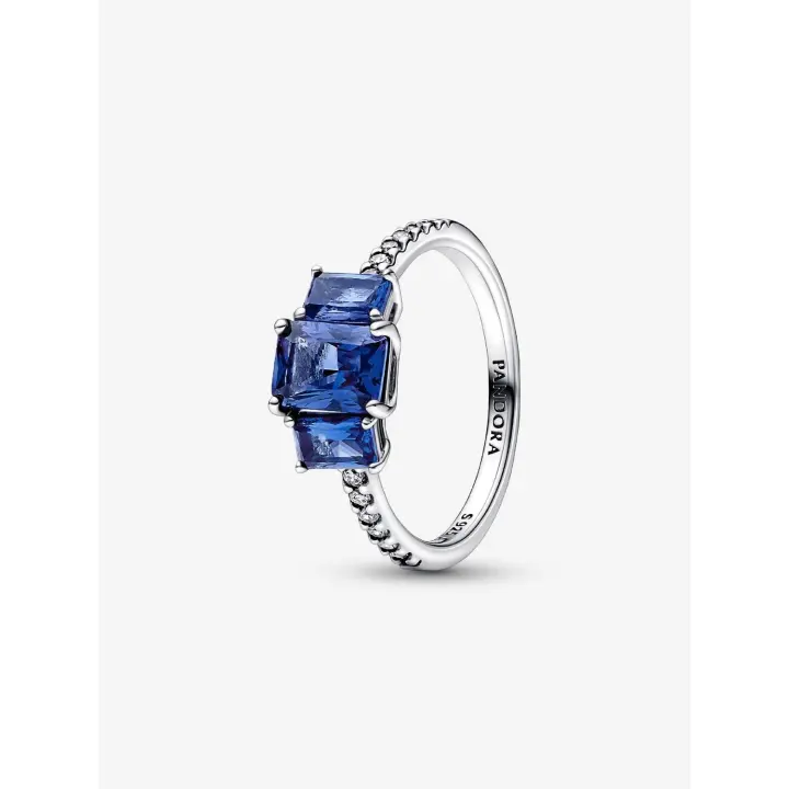 Pandora - Anillo rectangular Azul Brilliant de Tres Piedras-Plata de Lei - 1