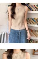 Top De Hombros Descubiertos Para Mujer Verde Tejido Basic Casual O-Neck Sin Mangas Alta Estiramiento Ajuste Slim Para Verano - details 8