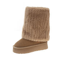 Botas De Nieve Para Mujer Con Aumento De Altura Y Suela Gruesa 2024. Botines De Invierno Con Forro De Peluche Y Algodón Espeso. Material De La Parte Superior PU. Botas De Media Caña. - details 5