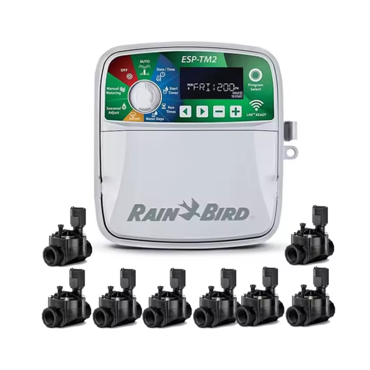 RAIN BIRD Programador de Riego ESP-TM2 8 zonas Interior Rain Bird  | Riego Automatico para Jardin |  8 Electroválvulas 100HV 24V 1'' - 1
