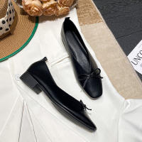 Zapatos Planos Elegantes De Mujer Con Punta Cuadrada Y Tacón Bajo Estilo Coreano Mary Janes Color Negro Suela Suave Para Oficina Y Carrera - details 2