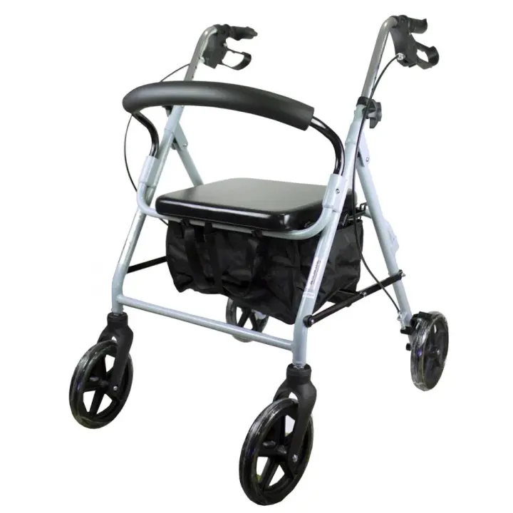 Mobiclinic® Andador para ancianos Ruedas grandes para calle Plegable con cesta de tela y asiento Fabricado en aluminio ligero resistente freno en manetas Marca Española modelo Sofía Gris - 1