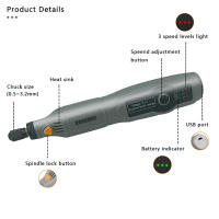 Taladro Mini Grindera Recargable DONUMEH Con Batería Removible 3 Velocidades Ajustables Herramienta Rotativa Dremel Engraver Para DIY En Casa - details 4