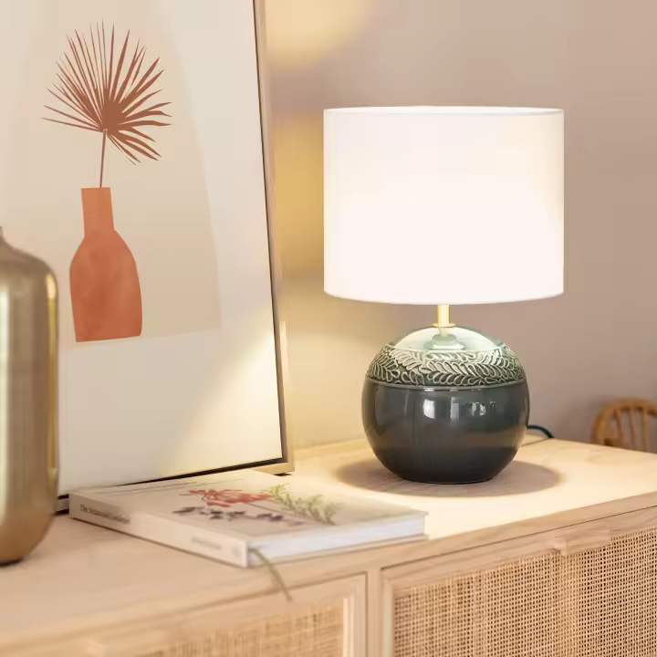 Ledkia Lámpara de Mesa de Cerámica Murger Verde Azulado - 1