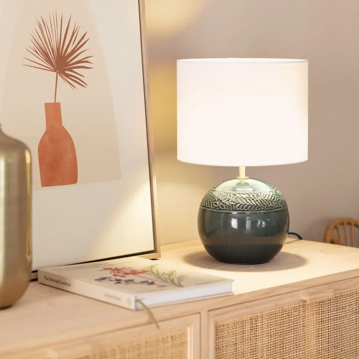 Ledkia Lámpara de Mesa de Cerámica Murger Verde Azulado - 1