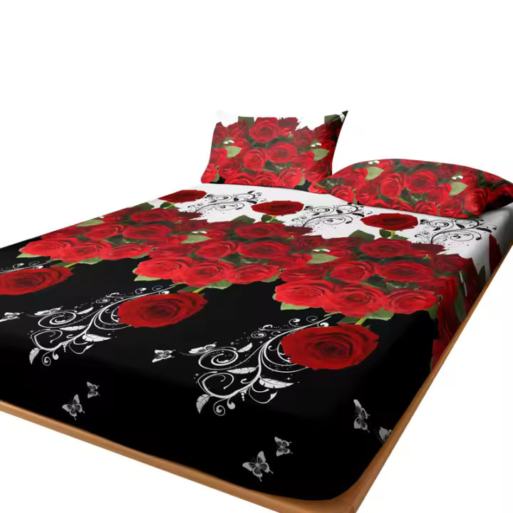 Edredón De Cama Con Patrón De Rosa Roja Delicado 1 Pieza Forro De Tela Mate Para Dormitorio Cobertura De Cama Sin Fundas De Almohada - 1