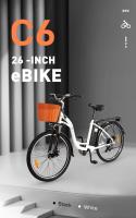 Bicicleta Eléctrica DYU C6, 350W, Velocidad Máxima de 25km/h, Batería de 36V 12.5Ah, Rango Máximo de 70km, Frenos Delanteros y Traseros con Bocina, Crucero Automático, Carga Máxima de 120kg, Shimano de 6 velocidades, Batería Extraíble - details 0