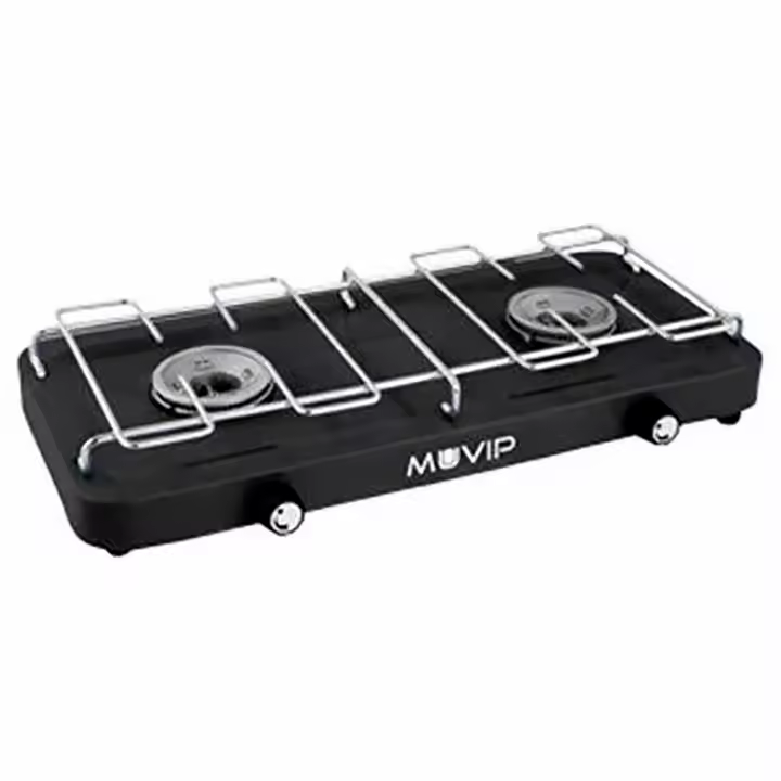Muvip Cocina de Gas 2 Fuegos con Parrilla Desmontable - Base Antideslizante - Color Negro - Hornillo de gas - 1