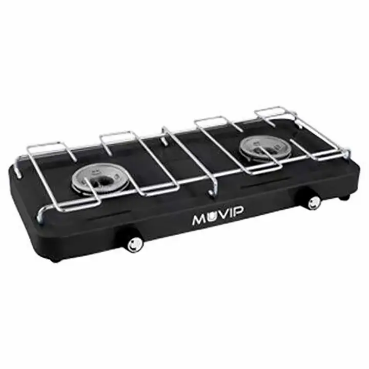 Muvip Cocina de Gas 2 Fuegos con Parrilla Desmontable - Base Antideslizante - Color Negro - Hornillo de gas - 1