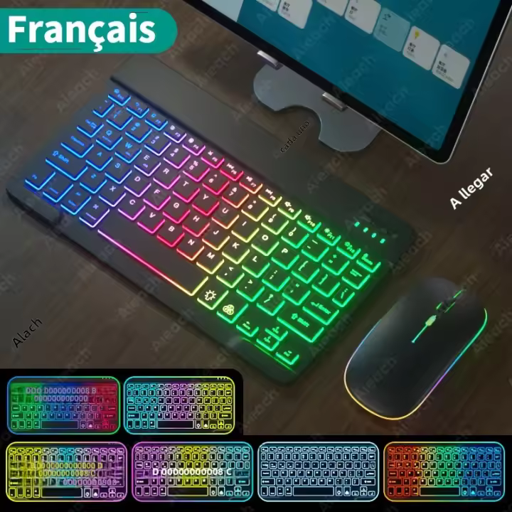 Teclado Inalámbrico Bluetooth Para Tableta Android iOS Windows Con Iluminación RGB Teclado Ratón Compatible Con iPad Y Teléfono - 1