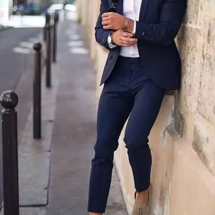 Traje De Novia Azul Navy Para Hombre 2 Piezas Traje De Negocios Con Chaqueta Y Pantalón Estilo Terno Para Fiesta Y Bodas - 1