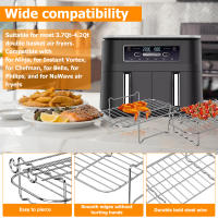 2Pcs Rack De Fritura Con 4 Palillos Para Barbacoa Para Asadores De Doble Cesta De Acero Inoxidable 304 Accesorios De Air Fryer - details 4