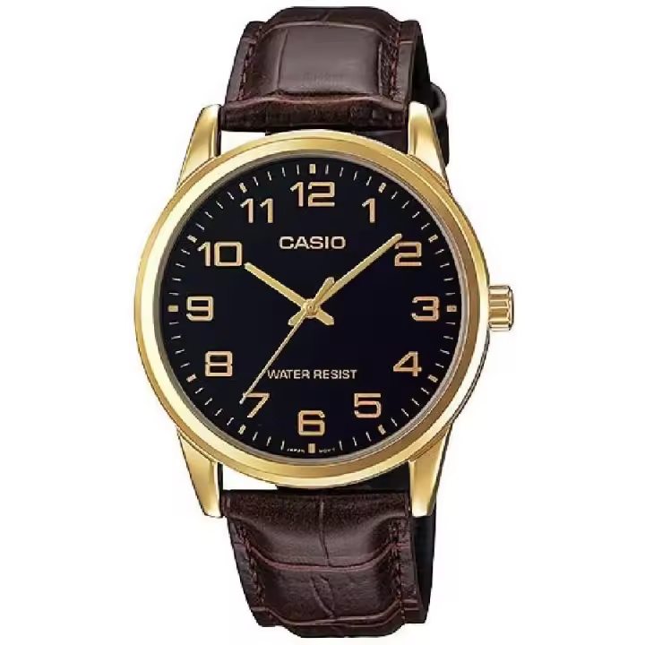 Casio MTP-V001GL-1B Reloj de Pulsera Hombre – Diseño Clásico, Correa de Cuero, Resistencia al Agua 30M, Movimiento Analógico Preciso - 1