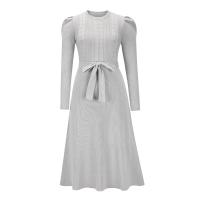 Vestido Casual Diario Para Mujer Con Mangas Burbuja Cintura Alta Ajustada Y Volante Medio Largo De Tejido Knit Moda Avanzada Y Única - details 28