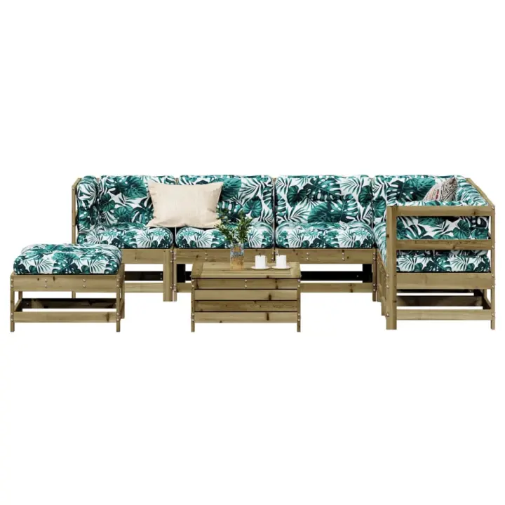 vidaXL Juego de muebles jardín 8 pzas y cojines madera pino impregnada - 1
