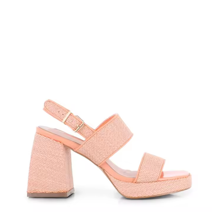 Blogger MILDRE Sandalias de tacón de mujer color coral en rafia 81303 - 1