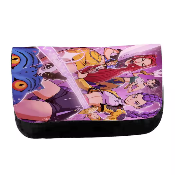 MERCHANDMANIA Estuche Neceser de lona KPOP Demon hunters Huntrix cantantes personajes unisex negro bolsa aseo multiusos - 1