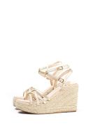 Lyla Wang sandalias doradas cuña alta de esparto con plataforma con tiras cruzadas plantilla acolchada - details 0