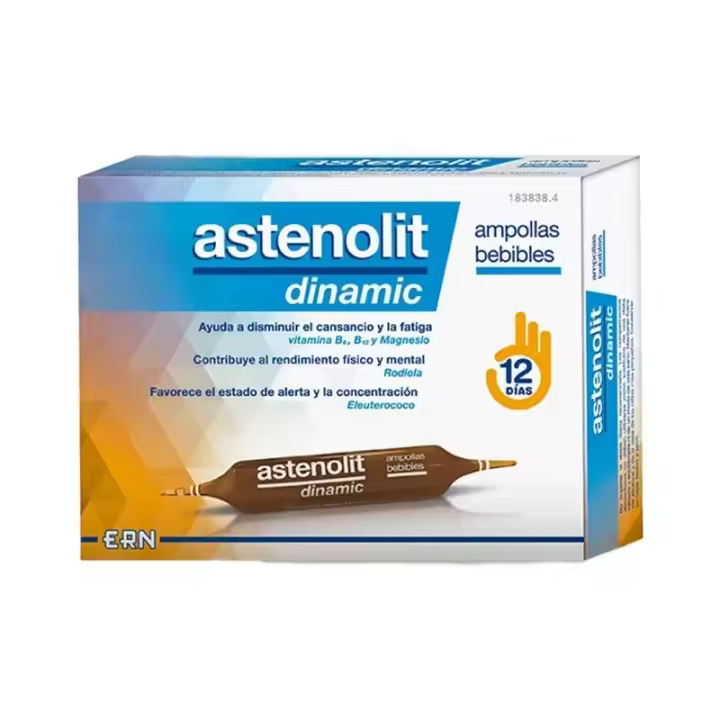 Complemento Alimenticio Astenolit Dinamic 12 Ampollas Bebibles - Vitaminas B, Minerales, Rodiola y Eleuterococo para Disminuir el Cansancio y Mejorar Rendimiento Físico y Mental - 1