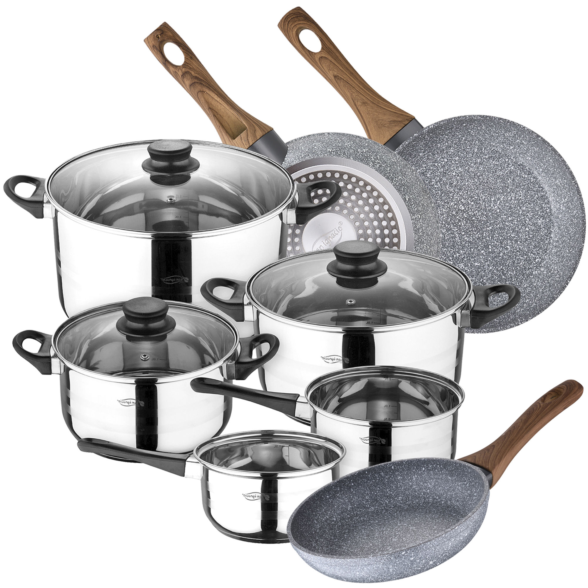 San Ignacio Batería de Cocina 8 Piezas Toledo Acero Inoxidable y Sartenes Aluminio Forjado