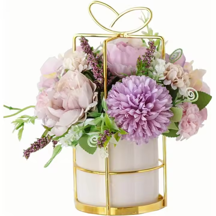 Planta de flores artificiales, arte floral, pequeña maceta, decoración de escritorio para sala de estar, muebles de interior para el hogar, 3 colores opcionales - 1