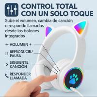 Auriculares Bluetooth para Niños con Luz LED Auriculares de Diadema Orejas de Gato tablet movil Inalámbricos Plegables Micrófono Integrado Sonido Estéreo Regalo para Niñas Niños Cumpleaños Navidad - details 5