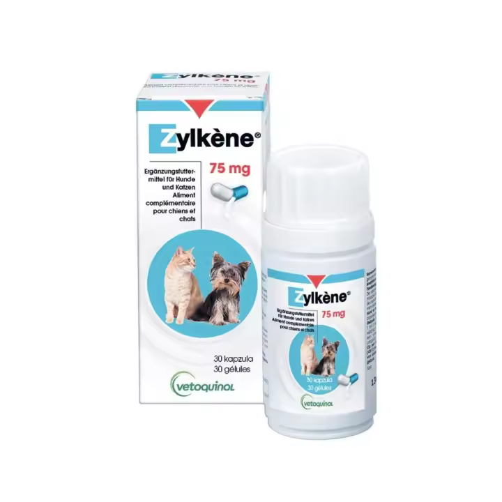 VETOQUINOL - Zylkene (75 mg) - Tranquilizante Natural para Gatos y Perros de Raza Pequeña (&lt;5 kg a 10 kg) (30 Cápsulas) - 1